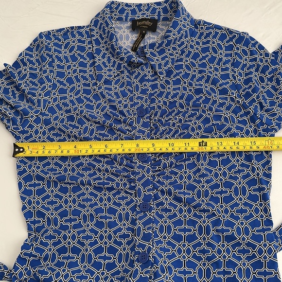 Laundry by Shelli Segal blue multi lattice print 3/4 quarter sleeve shirt dress - Picture 8 of 14